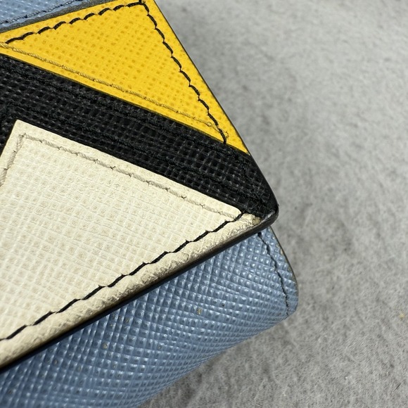Prada Saffiano Greche Wallet Blue Geometric Zig Zag Print 1MH132 w/ Box Rare - Picture 9 of 16